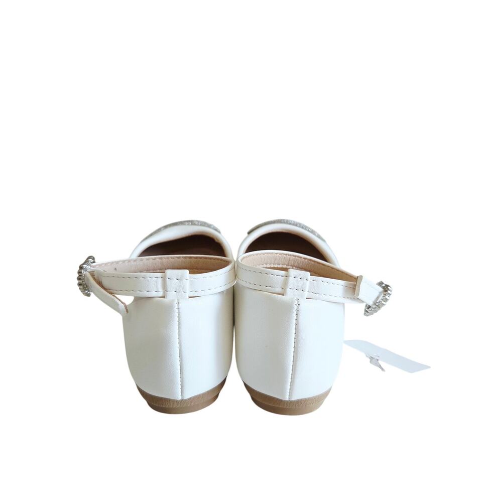 New Crystal Embellished While Ballet Shoes With Ankle Strap Little Girl Size 13 - Picture 6 of 9